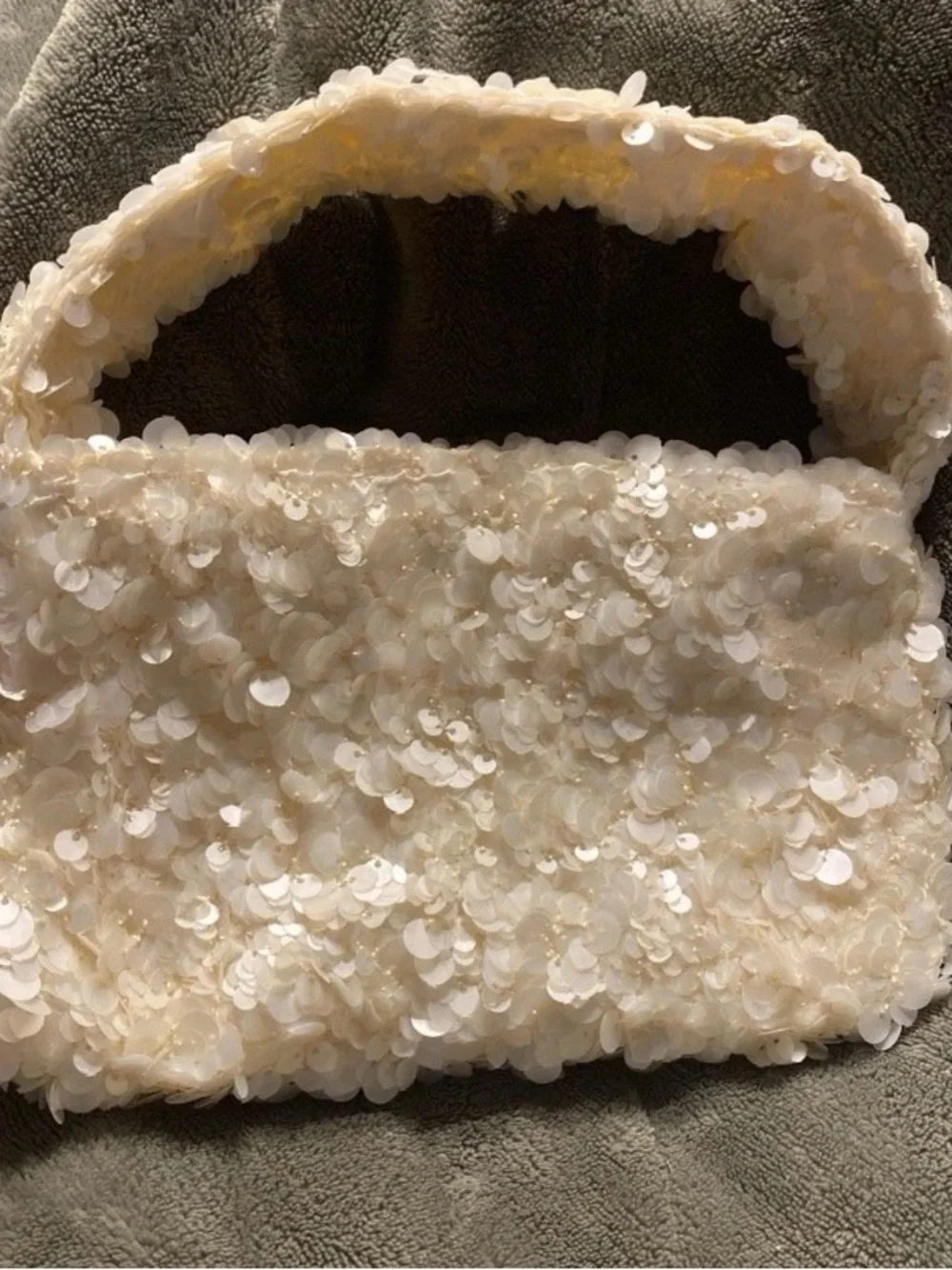 Sequin-Embellished Cream Handheld Key & Card Holder